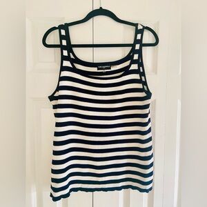 Karl Lagerfeld Paris Ribbed Striped Tank Top Women’s Size XL Dark Blue/White